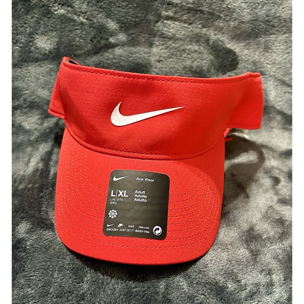 Nike HJ3689-657 Ace Swoosh Red Tennis Golf Visor Training L/XL (Y1)